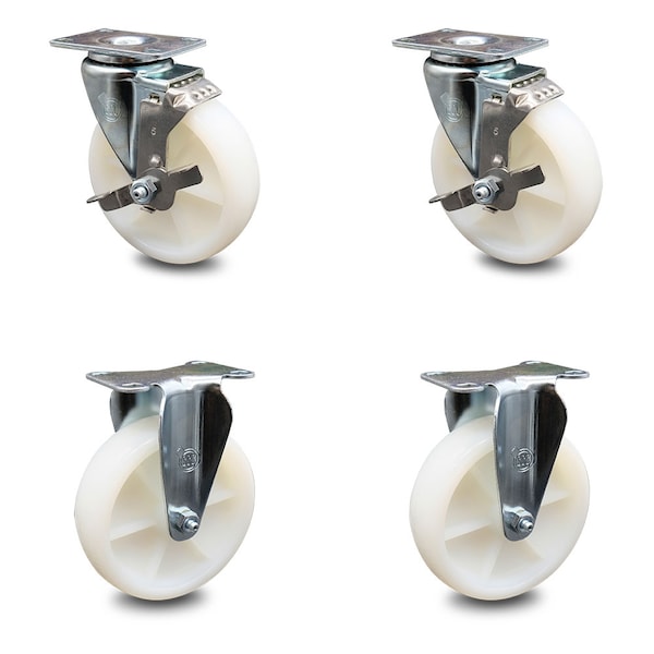 5 Inch Nylon Wheel Swivel Top Plate Caster Set with 2 Brake 2 Rigid SCC